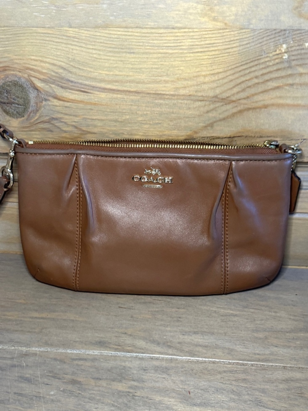 Coach Colette Brown Leather Large Wristlet Wallet Pouch Gold Hardware VGC